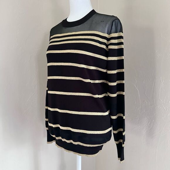 3.1 Phillip Lim Black and Gold Metallic Striped Sweater w/ Sheer Panel XS - Picture 3 of 14